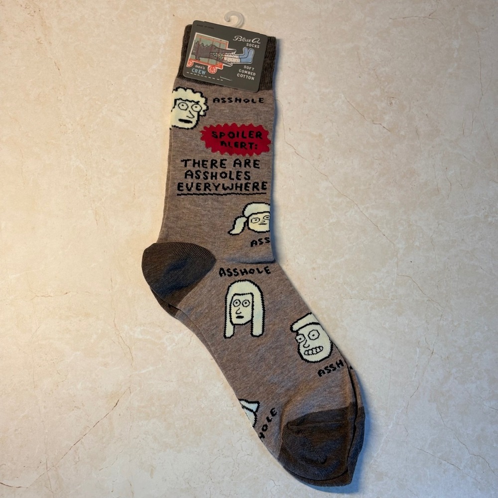 Blue Q Mens A-holes Everywhere Crew Socks Brown Novelty Humor SW826 Size 7-12